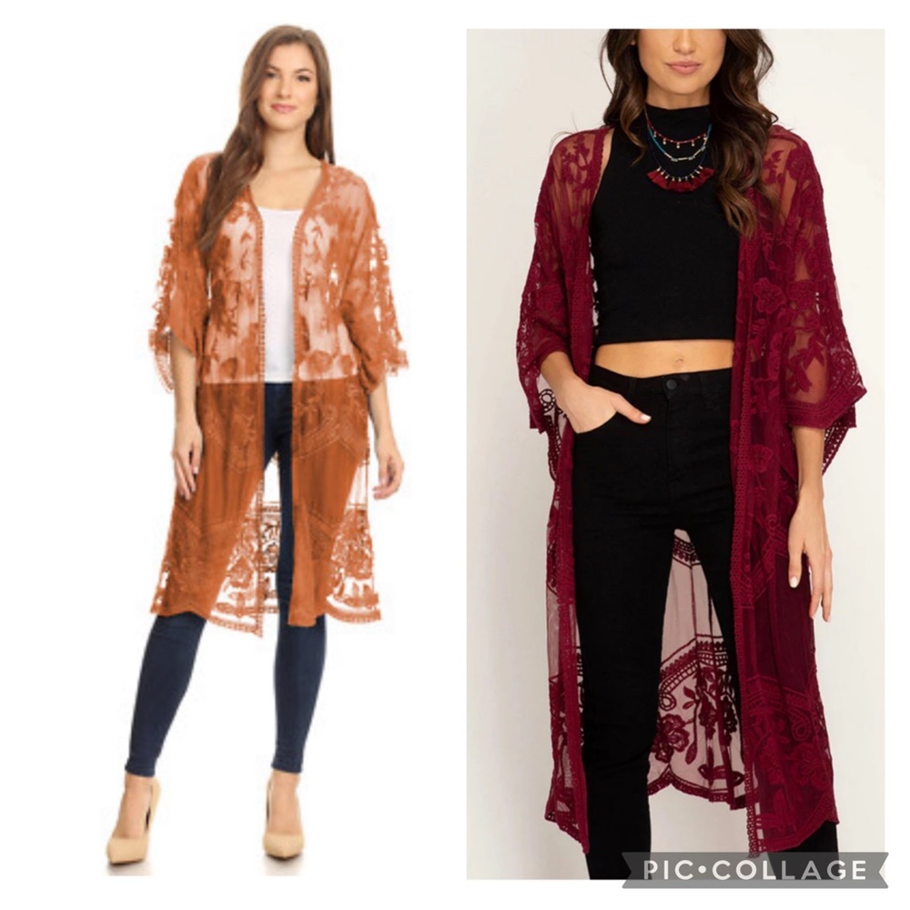 Dizzy Gal Rust Orange OR Wine/Merlot Lace Kimono